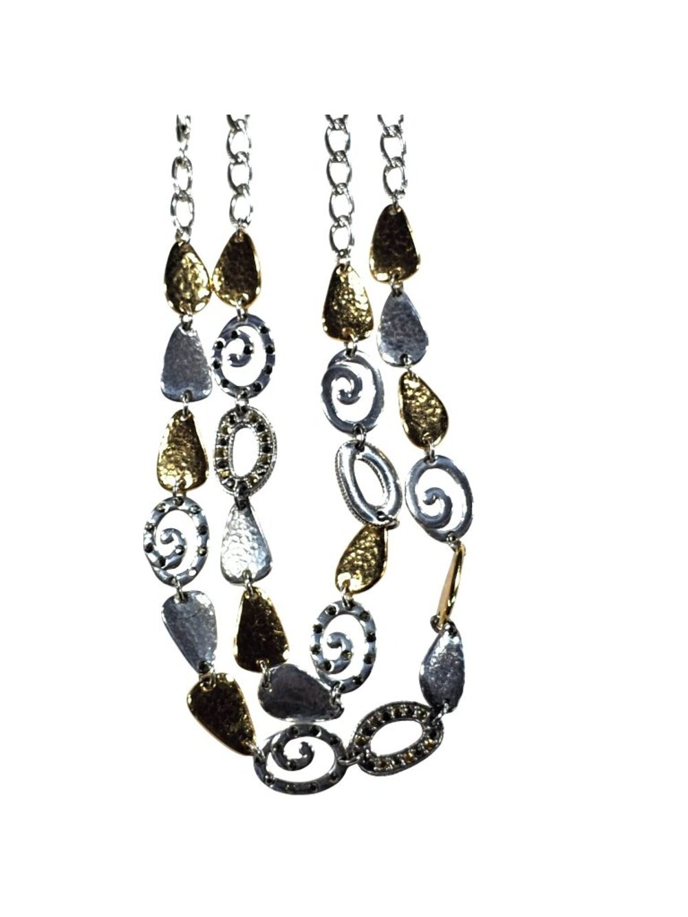 Brighton Melange Layered Mixed Metal Necklace Hammered Swirl Statement